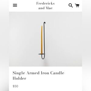 FREDERICKS & MAE: Single Armed Iron Candle Holder - Black Iron